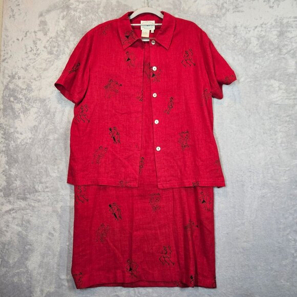 Country Wear Linen midi tank dress blouse set Womens S Red prairie beachy shell - Picture 2 of 13